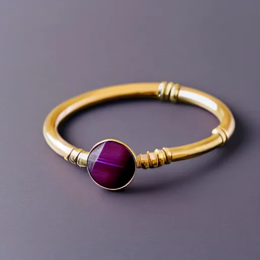 Prompt: 4K Gold collar , Single Center sinister gem pink gem, Shungite Bangle, Mineral and Gold Jewelry, Product Photography