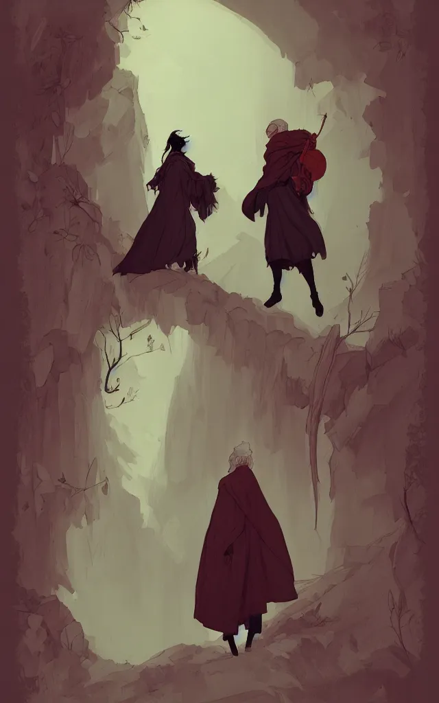 Prompt: Old wise Monk guiding a Lost Soul through Bardo, in the Style of Abigail Larson and Lenka Simeckova, vibrant colors, trending on artstation