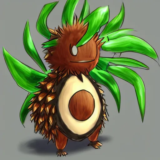 Prompt: A pokemon that looks like a coconut, which splits in half into wings,Trending on art station. Unreal engine.
