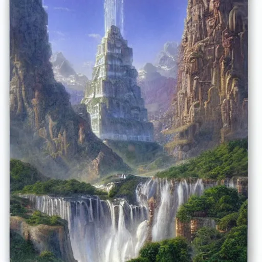 Image similar to waterfall city by james gurney