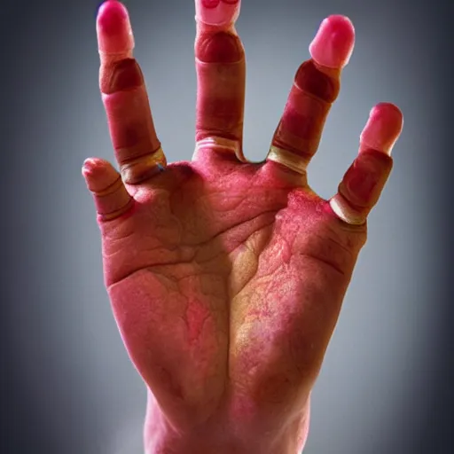 Prompt: a human hand with a hundred fingers