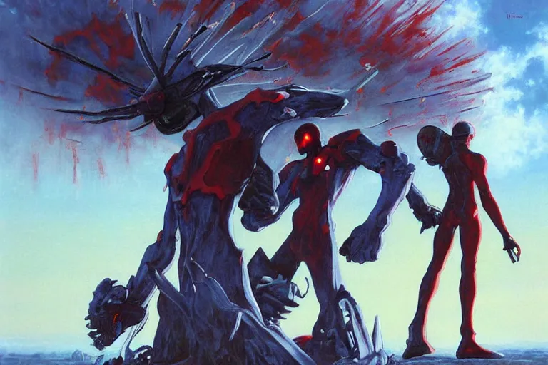 Image similar to evangelion berserk, painting by vance kovacs, justin sweet