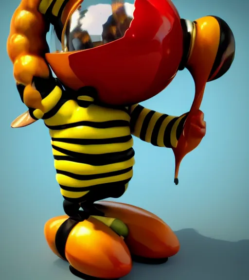 Prompt: a sculpture of cartoon bee by ray tracing, octane redner brilliantly coloured, trending on artstation, unreal engine, hdr, polished