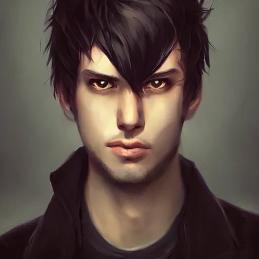 Image similar to a very handsome emo!!! guy posing!!!, portrait!!!!, trending on artstation, cgsociety contest winner, digital art, illustrated by greg rutkowski