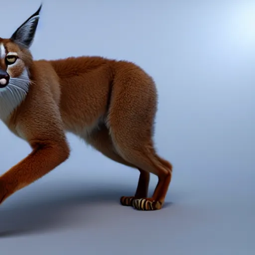 Image similar to A beautiful hyper realistic ultra detailed lifelike cinematic still of cute caracal, unreal engine, deviantart, flickr, artstation, octane render, textured, colorful, extreme realistic detail, physically based rendering, pbr render, very detailed, volumetric lighting, detailed lighting, octane render, 4k, cinematic lighting, 8k resolution