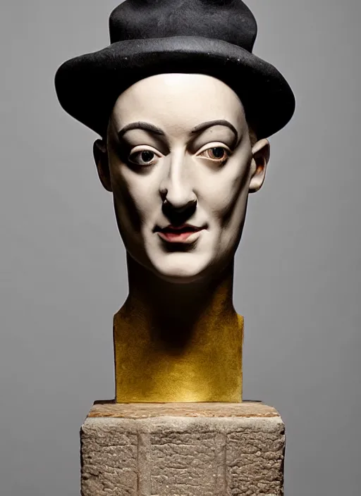Prompt: stylised bust sculpture of Boy george, beautiful studio lighting