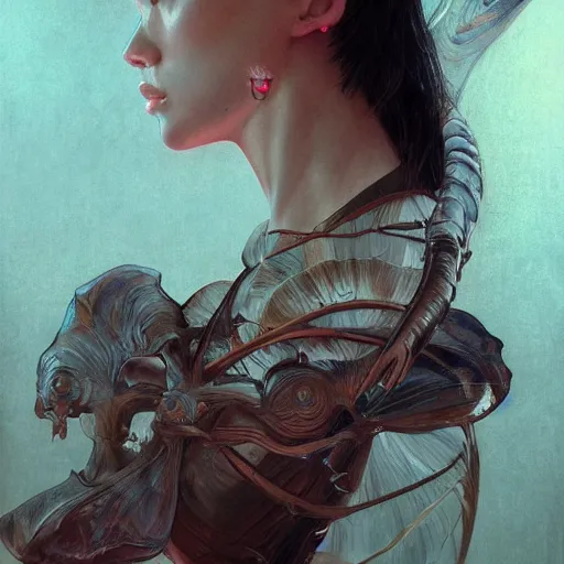 Image similar to Kiko Mizuhara, physically accurate, dynamic lighting, intricate, elegant, highly detailed, digital painting, artstation, HR GIGER, Hieronymus Bosch, Francis Bacon, concept art, smooth, sharp focus, illustration, art by artgerm and greg rutkowski and alphonse mucha