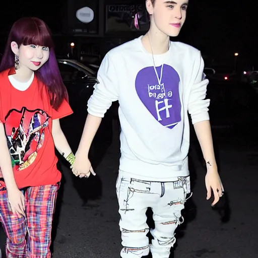 Image similar to justin bieber holding hands with Dahyun. They're So SO SO in love. paparazzi photo.