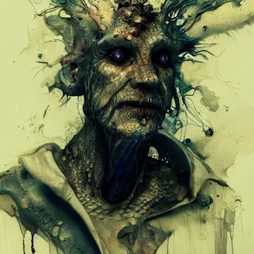 Prompt: mutant fishman sailor old man with gills and scales creatures from the deep ocean by emil melmoth zdzislaw beksinki craig mullins yoji shinkawa realistic render ominous detailed photo atmospheric by jeremy mann francis bacon and agnes cecile ink drips paint smears digital glitches glitchart