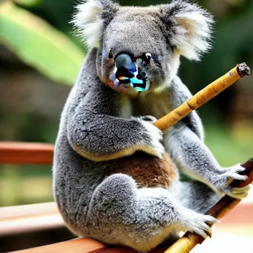 Prompt: photo of koala with cigar in mouth, smoking