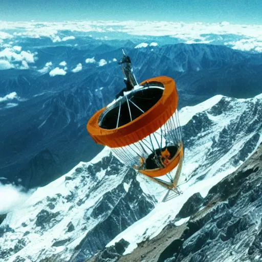 Prompt: skylab, flying on top of mount everest