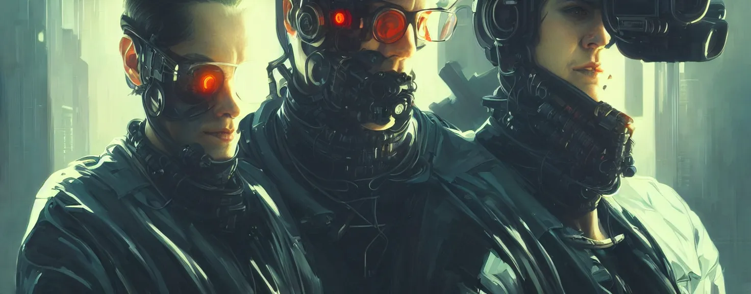 Image similar to Hacker cyberpunk man portrait, highly detailed, digital painting, artstation, concept art, smooth, sharp focus, illustration, art by artgerm and greg rutkowski and alphonse mucha