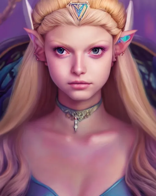 Image similar to highly detailed surreal vfx portrait of loren gray as princess zelda, stephen bliss, unreal engine, greg rutkowski, loish, rhads, beeple, makoto shinkai and lois van baarle, ilya kuvshinov, rossdraws, tom bagshaw, alphonse mucha, global illumination, detailed and intricate environment