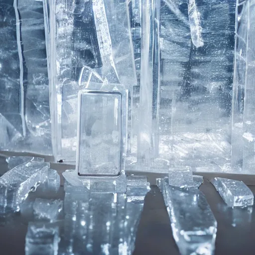 Image similar to see through clear sheet of ice in front of man man behind ice