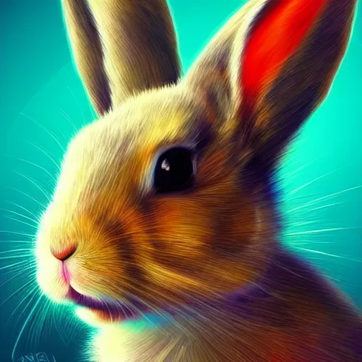 Image similar to cute rabbit portrait, colorful background, fantasy art, concept, art, computer art, high detail, 4 k