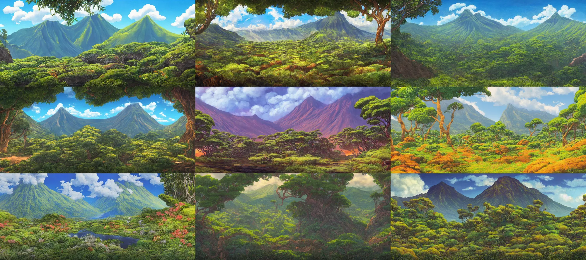 Prompt: Reunion Island landscape painting, hyperdetailed award winning masterpiece by Studio Ghibli,trending on artstation