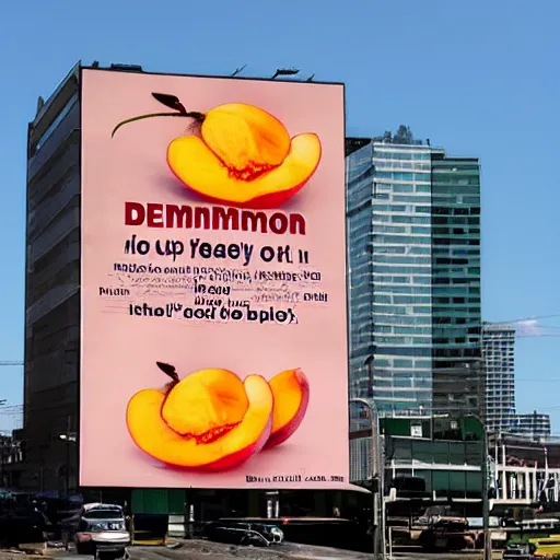 Prompt: a gigantic billboard that reads “STOP MAKING PEACH DEMONS”