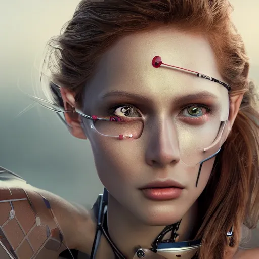 Image similar to portrait of a stunningly beautiful alluring futuristic robot female, depth of field, zeiss lens, detailed, symmetrical, centered, fashion photoshoot, by Annie Leibovitz and Steve McCurry, David Lazar, Jimmy Nelsson, Breathtaking, 8k resolution, extremely detailed, beautiful, establishing shot, artistic, hyperrealistic, beautiful face, octane render