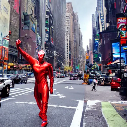 Image similar to ultraman walking on new york street!