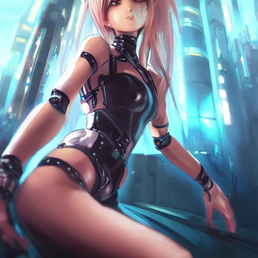 Image similar to a leggy portrait photo of a cybernetic oversize anime girl, cyberpunk concept art, digital art, highly detailed, intricate, sci-fi, sharp focus, Trending on Artstation HQ, deviantart, unreal engine 5, 4K UHD image, hyperrealistic, photorealistic, art by artgerm and greg rutkowski and alphonse mucha