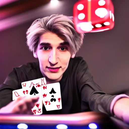 Image similar to handsome xqc gambling : : realistic : : 1 dslr : : 1 - - quality 2