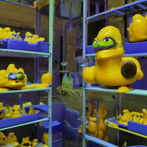 Prompt: oddworld rubber duck factory