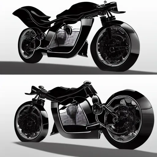 Image similar to drawing of strange concept motorcycle by Japanese engineers, blade runner style, 3d, photorealism