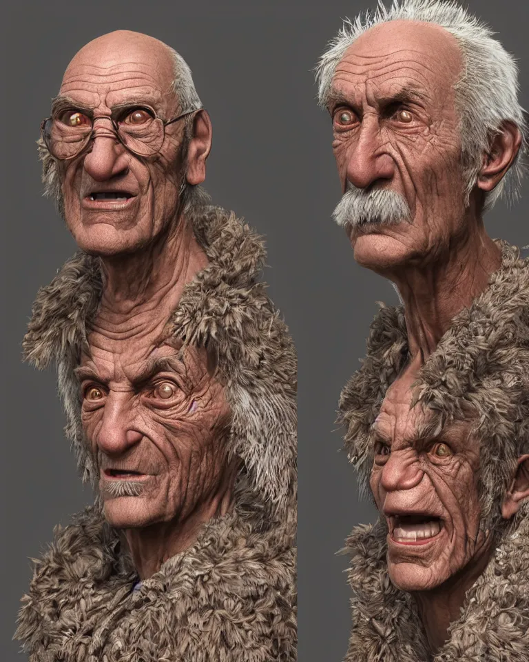 Prompt: A highly detailed portrait 3D render of a singular craggly old man. ZBrush and Blender. Trending on cgsociety. Dramatic lighting. Beautiful. Colorful. By Mark Mann and Jimmy Nelson.