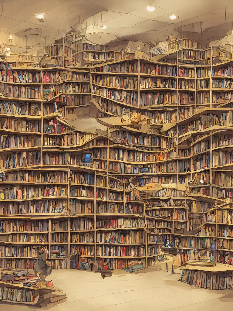 Image similar to book store by disney concept artists, blunt borders, rule of thirds