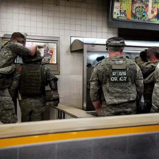 Image similar to FBI soldiers hiding behind a subway counter