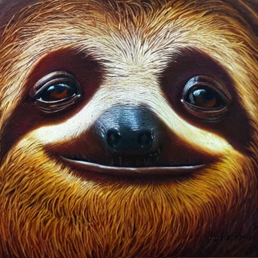 Prompt: a beautiful oil painting of a sloth's face