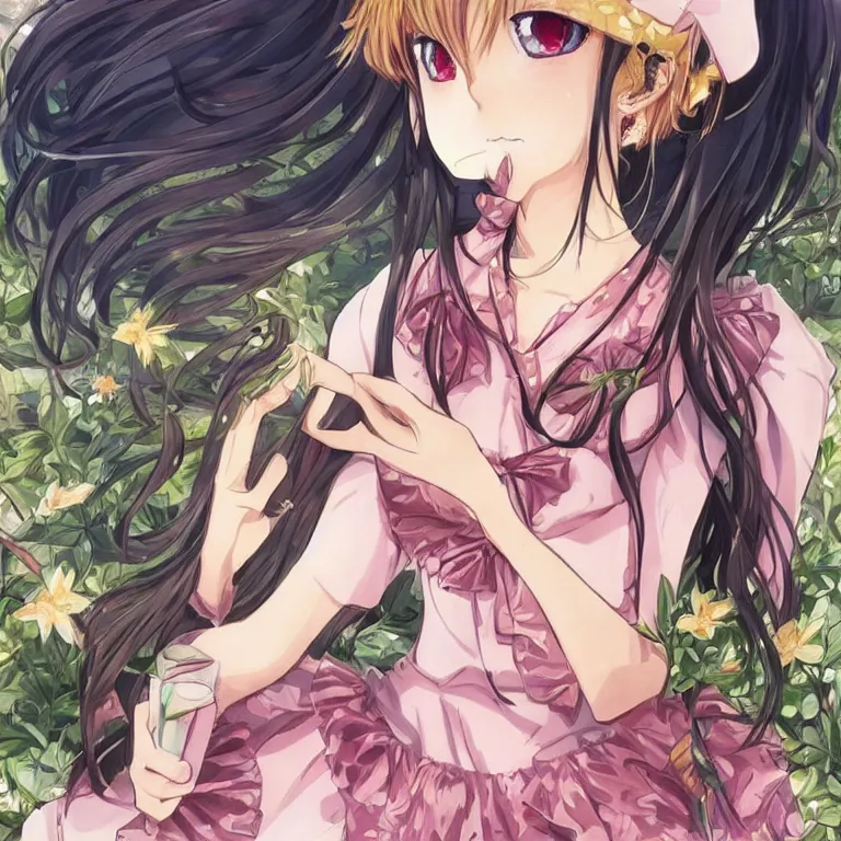 Image similar to beautiful illustration of anime maid, stunning and rich detail, pretty face and eyes