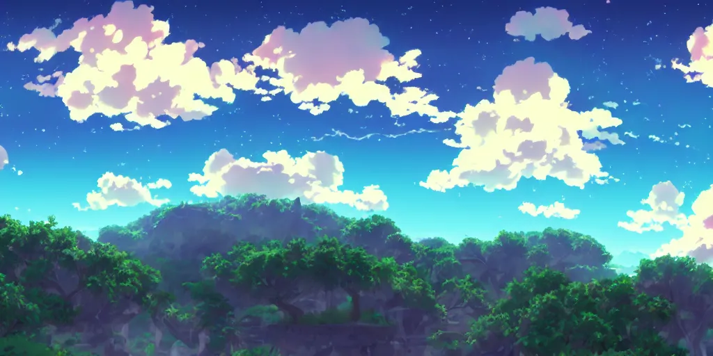 Image similar to A background for an anime-themed social media profile sky bright clouds bloom effect from Skyrim blender studio ghibli clouds