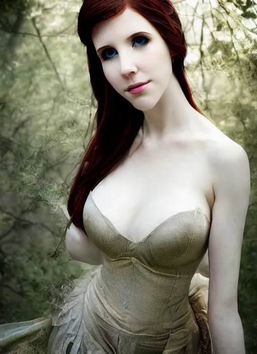 Image similar to of ethereal fantasy, young beautiful Amouranth, elegant, ethereal dreamy light, art by Nicola Samuri