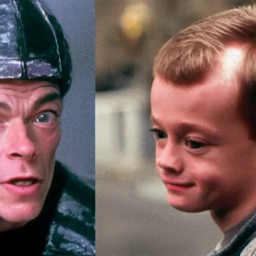 Image similar to Jean CLAUDE Van Damme starring as Kevin McAllister in Home alone