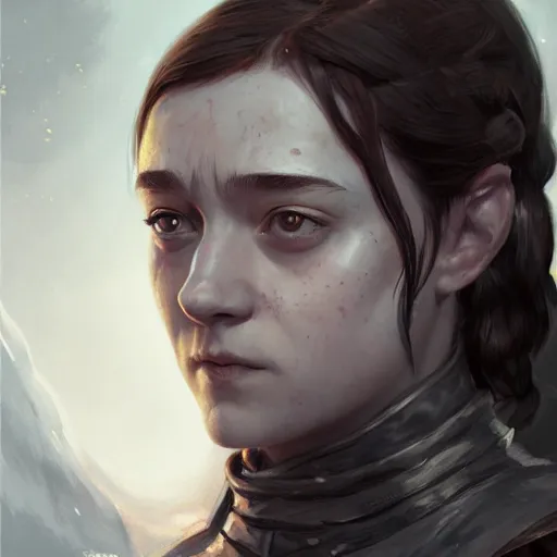 Image similar to Arya Stark, D&D, fantasy, portrait, highly detailed, digital painting, trending on artstation, concept art, sharp focus, illustration, art by artgerm and greg rutkowski and magali villeneuve