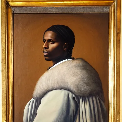 Image similar to a renaissance style portrait painting of asap rocky