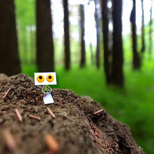 Image similar to office paperclip, paperclip, googly eyes, in the woods, photography, depth of field, 4 k resolution