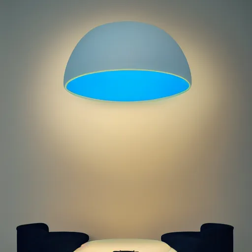 Image similar to a large modern new concept lamp blue florescent light, shape inspired by the woman body, placed in a living room, home design magazine, pencil 3d sketch, HD resolution