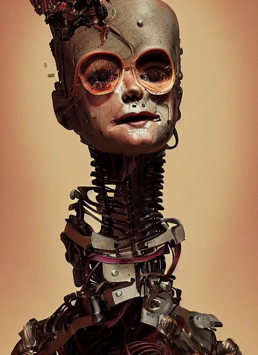 Image similar to Subsequent layers peeling back to reveal a ventriloquist dummy's cybernetic skin, digital art extreme detail, octane render, 8k, by Dave McKean and artgerm and Ilya Repin