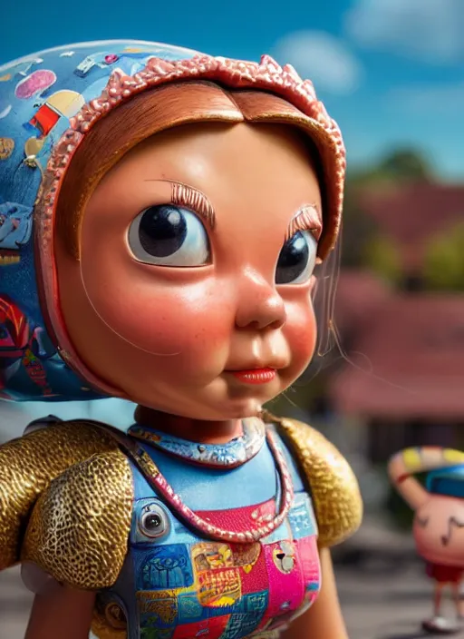 Image similar to highly detailed closeup, profile portrait of a tin toy tin toy greta thunberg bikini mini - skirt, unreal engine, nicoletta ceccoli, mark ryden, earl norem, lostfish, global illumination, detailed and intricate environment
