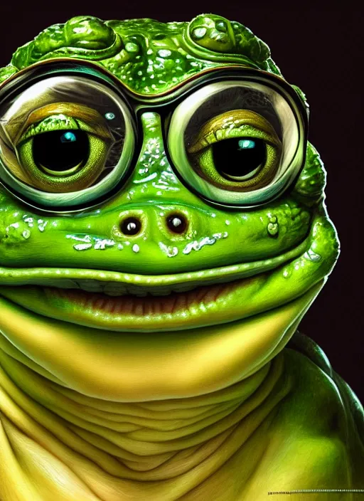 Image similar to pepe the frog as slimy frog, drool, portrait, intricate, elegant, highly detailed, digital painting, artstation, concept art, wallpaper, smooth, sharp focus, illustration, art by h. r. giger and artgerm and greg rutkowski and alphonse mucha