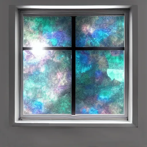 Image similar to dark matter faceted reality breaks into fragments, the mother - of - pearl sky and the black window