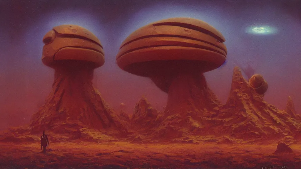 Image similar to mysterious sculpture of an alien civilization by paul lehr and john schoenherr, cinematic matte painting