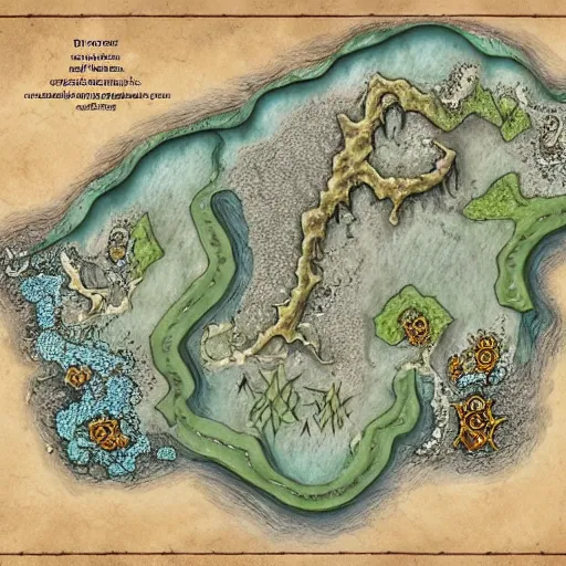 Image similar to D&D style fantasy map design, embellished detail