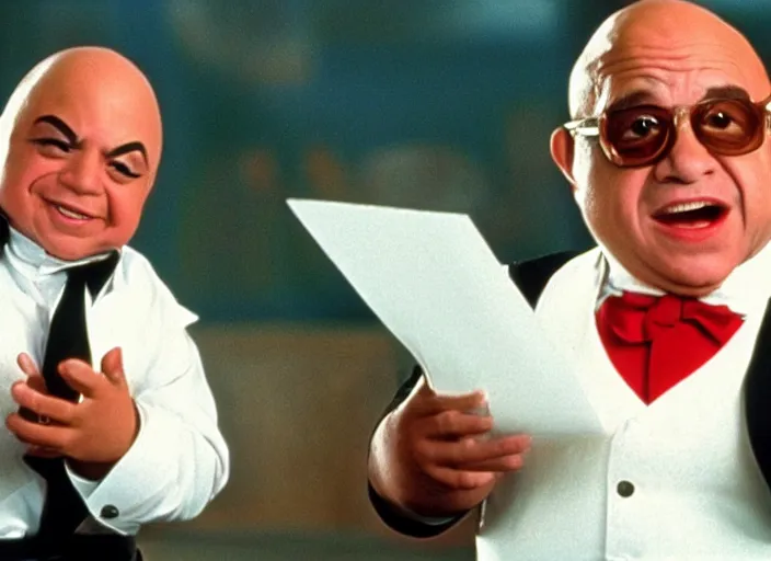 Image similar to film still of Danny Devito as Mini Me from Austin Powers 1999