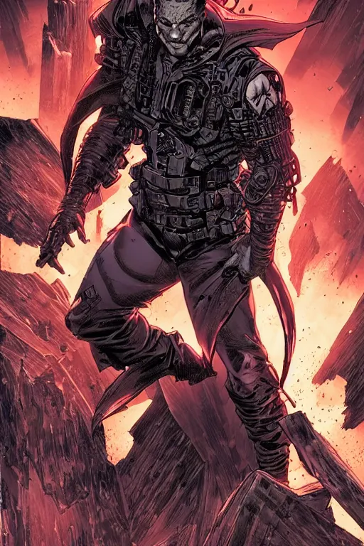 Image similar to A full body portrait of a new antihero character art by Marc Silvestri and Cedric Peyravernay, ominous, mysterious,