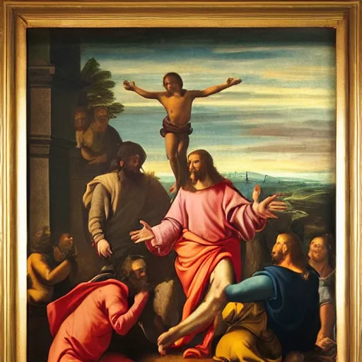 Prompt: Yeet and Jesus, renaissance painting, beautiful portrait