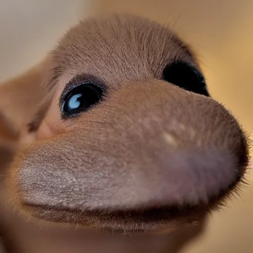 Image similar to light brown teacup tongue on nose, licking its nose