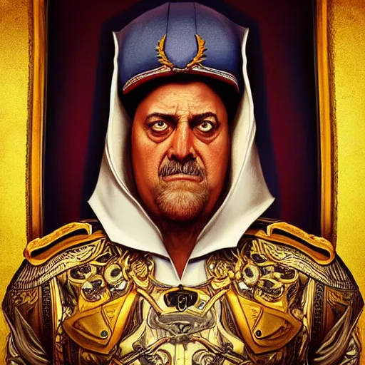 Image similar to digital painting of a dictator in a onesey by filipe pagliuso and justin gerard, symmetric, fantasy, highly, detailed, realistic, intricate